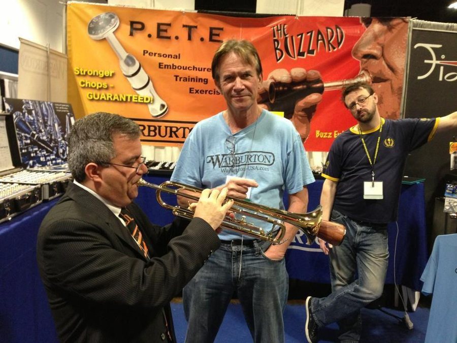At a trade show booth with fellow players